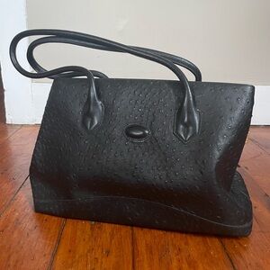 Maxima Milano Vintage Black Ostrich Embossed Leather Handbag Made in Italy